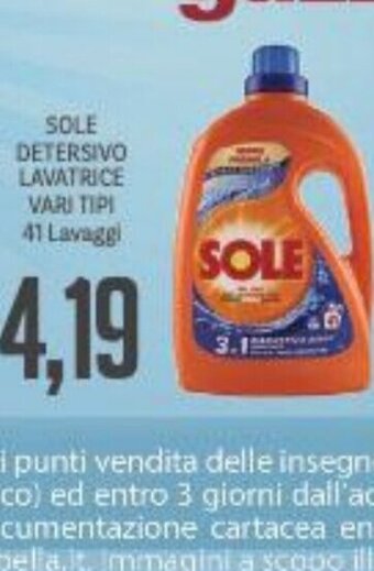 Supermercati Piccolo Sole Detersivo Lavatrice Vari Tipi 41 Lavaggi offerta