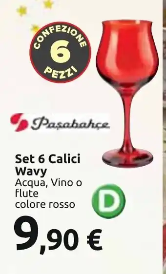 Carrefour Set 6 Calici Wavy Acqua, Vino o Flute colore rosso offerta
