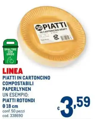 Metro Paperlynen Piatti in Cartoncino Compostabili Piatti Rotondi Ø 18cm offerta