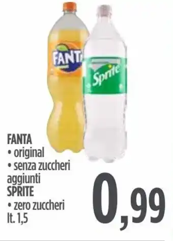 Fanta original, senza zuccheri aggiunti / Sprite zero zuccheri lt. 1,5