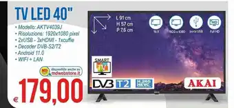 MD Discount Akai Smart TV Led 40" L 91 cm H 57 cm P 76 cm offerta