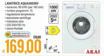 MD Discount Akai Lavatrice Aqua 5003NV offerta