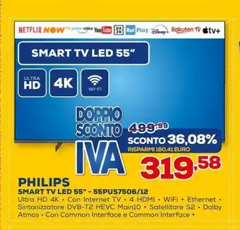 Euronics Philips smart tv led 55'' - 55pus7506/12 offerta