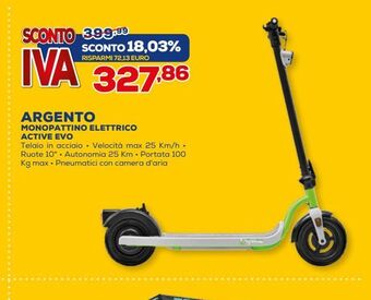 Euronics Argento monopattino elettrico active evo offerta