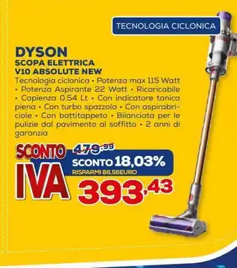 Euronics Dyson scopa elettrica v10 absolute new offerta