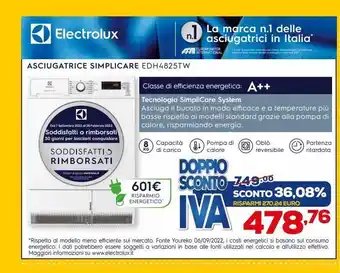 Euronics Asciugatrice simpicare edh4825tw offerta