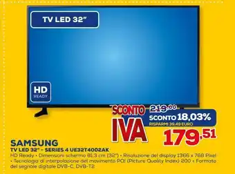 Euronics Samsung tv led 32'' - series 4 ue32t4002ak offerta