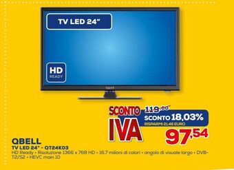 Euronics Qbell tv led 24'' - qt24k03 offerta