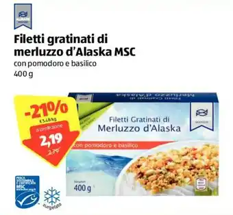 ALDI Almare Filetti gratinati di merluzzo d'Alaska MSC 400g offerta