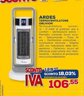 Euronics Ardes termoventilatore oblivion offerta