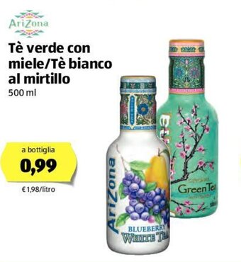 ALDI Arizona Tè verde con miele/Tè bianco al mirtillo 500ml offerta