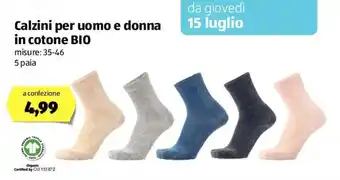 ALDI Calzini per uomo e donna in cotone BIO 5 paia offerta