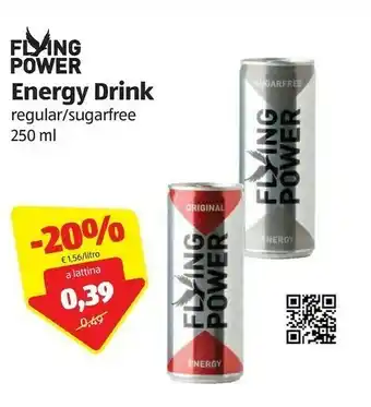 ALDI Flying Power Energy Drink Regular / Sugarfree offerta