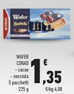 Conad Conad - Wafer Snack Con Crema Alla Nocciola 225 G(ml) offerta