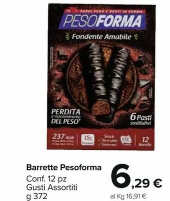 Carrefour Market Pesoforma Barrette Cereali E Cioccolato 372 G(ml) offerta