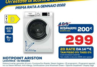 Euronics Hotpoint EU NR328G WW IT N Lavatrice Libera Installazione Caricamento Frontale 8 Kg 1200 Giri/min D Bianco offerta
