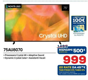 Euronics Samsung 75AU8070 offerta