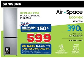 Euronics Samsung Frigorifero Air Space Ecoflex RB38T600 offerta