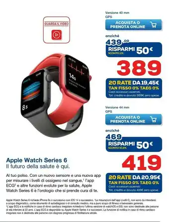 Euronics Apple Watch Series 6 44 Mm OLED Rosso GPS (satellitare) offerta