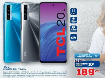 Euronics TCL 20L 16,9 Cm (6.67") Dual SIM Ibrida Android 11 4G USB Tipo-C 4 GB 128 GB 5000 MAh Blu offerta