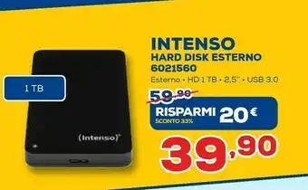 Euronics Intenso 6022560 Disco Rigido Esterno 1000 GB Nero offerta