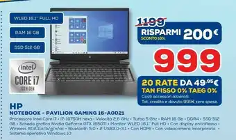 Euronics HP Notebook Pavilon Gaming 16-A0021 offerta