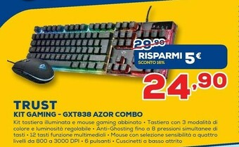 Euronics Trust GXT 838 Azor Gaming Combo Tastiera USB QWERTY Spagnolo Nero offerta