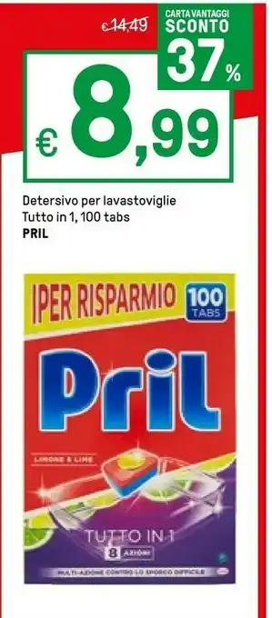 Iper La Grande Pril Detersivo Per Lavastoviglie Tutto In 1, 100 Tabs offerta