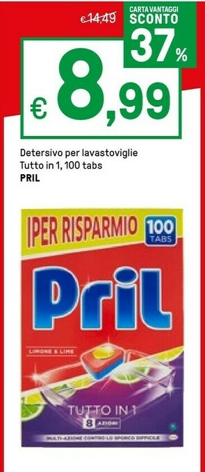 Iper La Grande Pril Detersivo Per Lavastoviglie Tutto In 1, 100 Tabs offerta