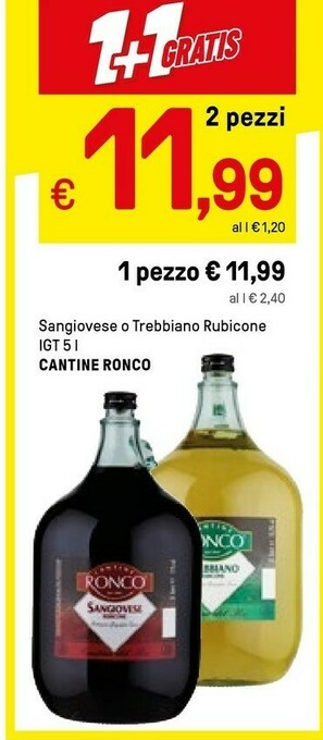 Iper La Grande Cantine Ronco Sangiovese O Trebbiano Rubicone Igt 5 L offerta