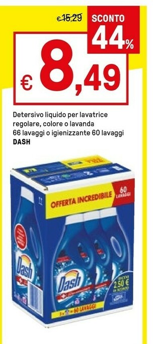 Dash Detersivo Liquido Per Lavatrice Regolare, Colore O Lavanda 66 Lavaggi O Igienizzante 60 Lavaggi