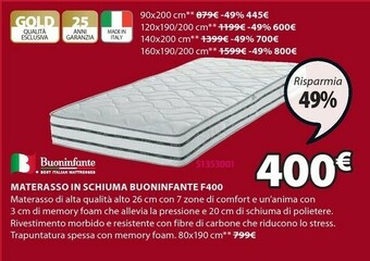 JYSK Materasso In Schiuma Buoninfante F400 offerta