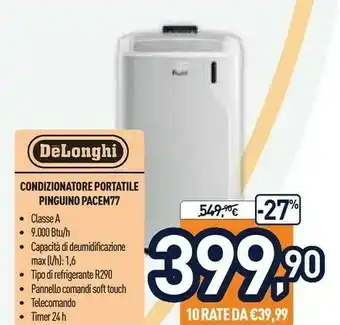 Unieuro DeLonghi Condizionatore Portatile Pinguino PACEM77 offerta