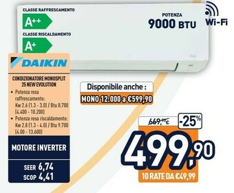 Unieuro Daikin Condizionatore Monosplit 25 New Evolution offerta