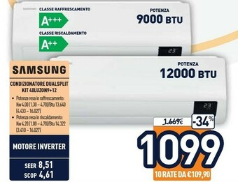 Unieuro Samsung Condizionatore Dualsplit Kit 40LUZON9+12 offerta