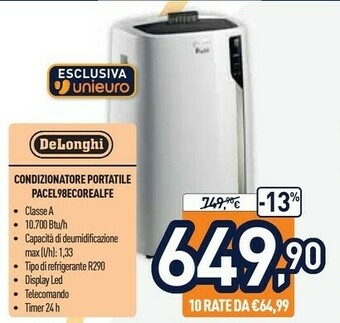 Unieuro DeLonghi PAC EL98 ECOREALFEEL Nero, Grigio, Bianco offerta