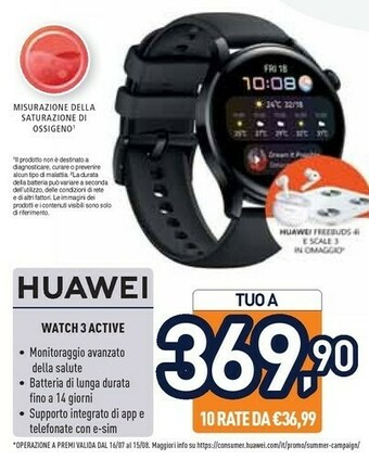 Unieuro Huawei Watch 3 Active offerta
