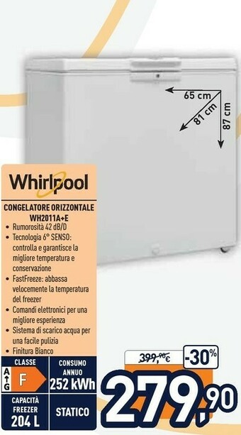 Unieuro Whirlpool WH2010 A+E FO Libera Installazione Cassetto Bianco 202 L offerta