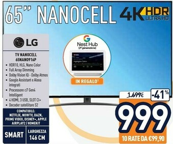 Unieuro LG 65NANO916PA TV 165,1 Cm (65") 4K Ultra HD Smart TV Wi-Fi Nero offerta
