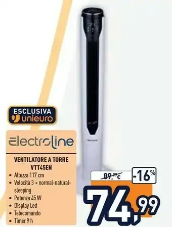 Unieuro Electroline VTT45EN Ventilatore Nero, Bianco offerta