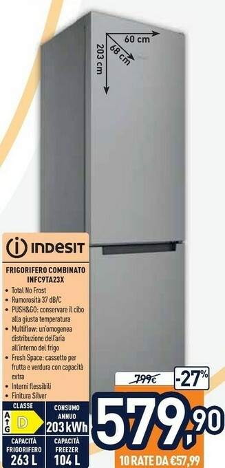 Unieuro Indesit INFC9 TA23X Frigorifero Con Congelatore Libera Installazione 367 L D Argento offerta