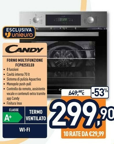 Candy FCP825XL E0 Forno Elettrico 70 L Acciaio Inossidabile A+ offerta di  Unieuro