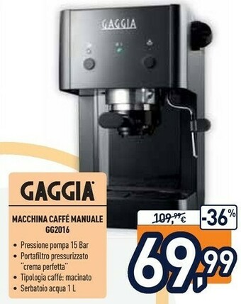 Unieuro Gaggia Gran GG 2016 Macchina Da Caffè Manuale offerta