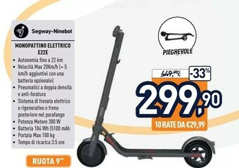 Unieuro Ninebot by segway Ninebot KickScooter E22E Powered By Segway offerta