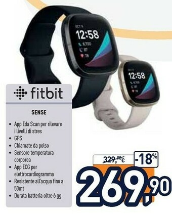 Unieuro Fitbit Sense AMOLED Bianco GPS (satellitare) offerta