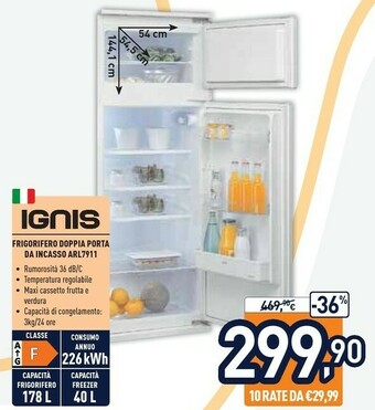 Ignis ARL 791 1 Frigorifero Con Congelatore Da Incasso 218 L F Bianco