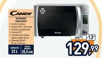 Unieuro Candy COOKinApp CMXG22DS/ST Superficie Piana Microonde Combinato 22 L 800 W Acciaio Inossidabile offerta