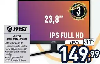 Unieuro Ga.ma MSI G241V 60,5 Cm (23.8") 1920 X 1080 Pixel Full HD LCD Nero offerta