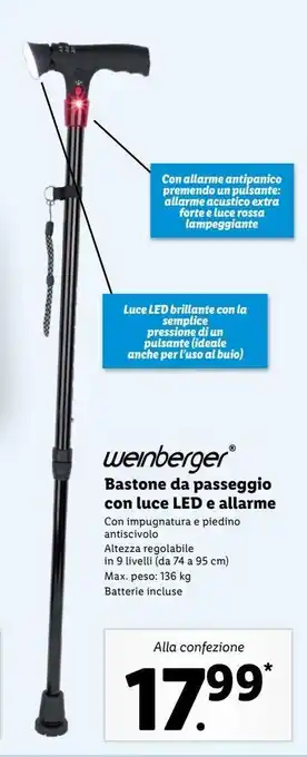 Lidl Bastone da passeggio con luce led e allarme offerta