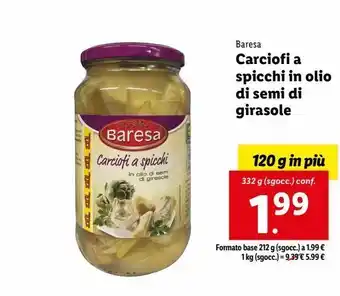 Lidl Carciofi a spicchi in olio di semi di girasole 332g offerta